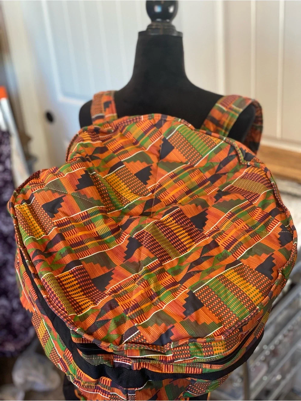 Like New! Kaces III African Drum Print Orange Green Patterned Backpack